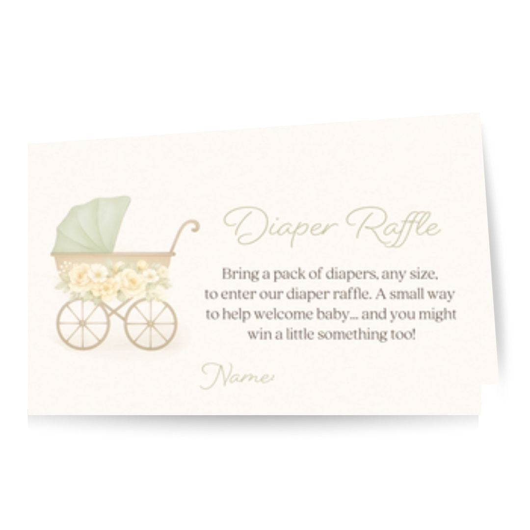 Vintage Sage & Ivory Carriage Diaper Raffle Tickets