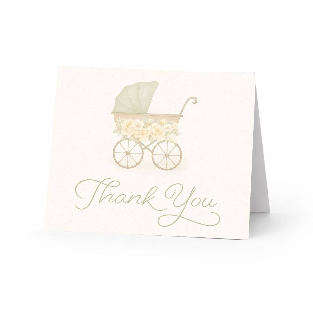 Vintage Sage & Ivory Carriage Thank You Cards