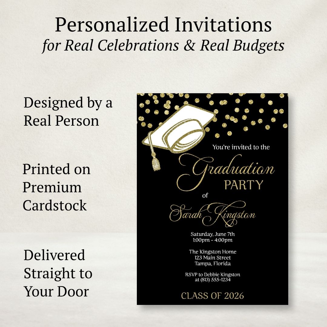 Cap & Confetti Graduation Invitation