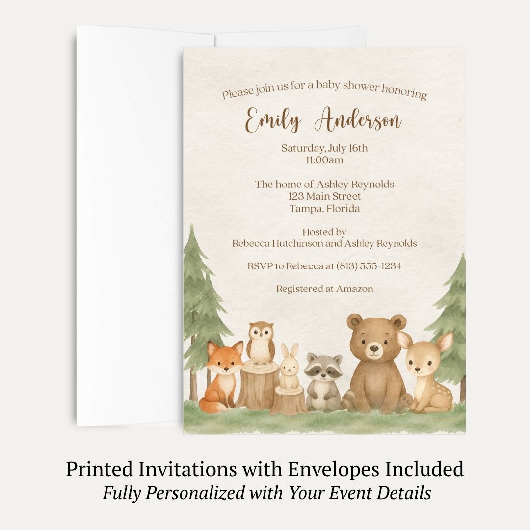Woodland Animals Baby Shower Invitation