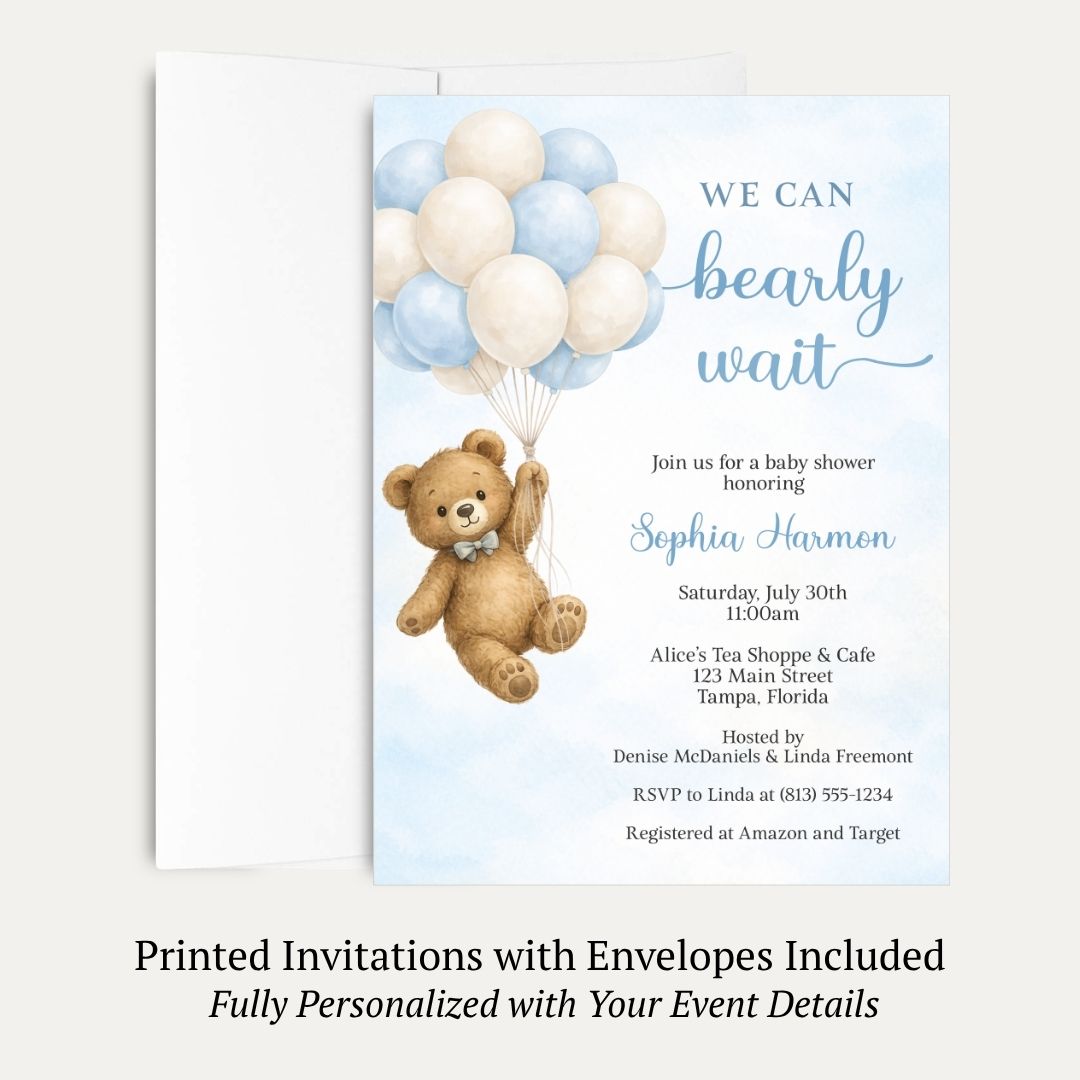 Bearly Wait Blue Baby Shower Invitation