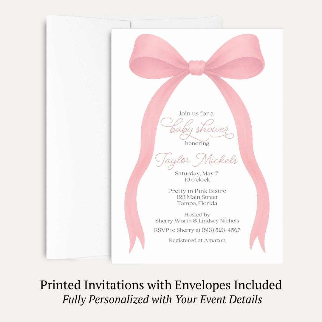 Pink Bow Baby Shower Invitation