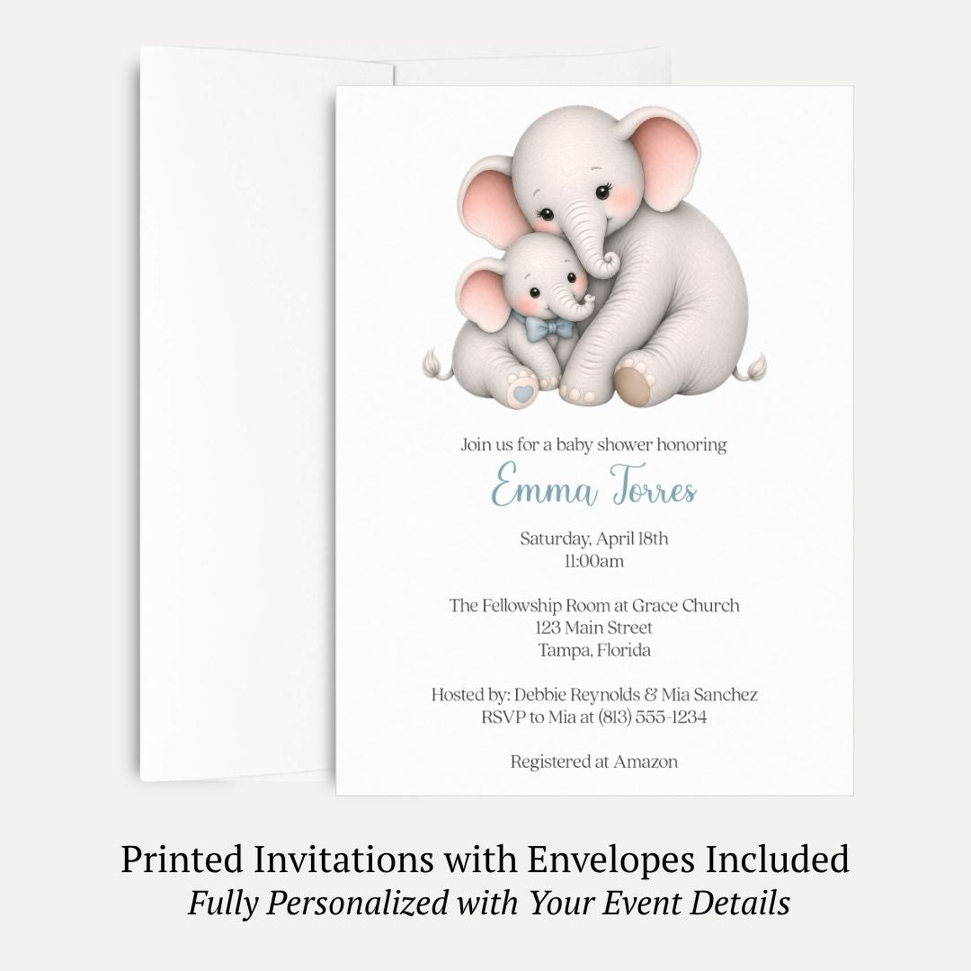 Little Peanut Boy Elephant Baby Shower Invitation