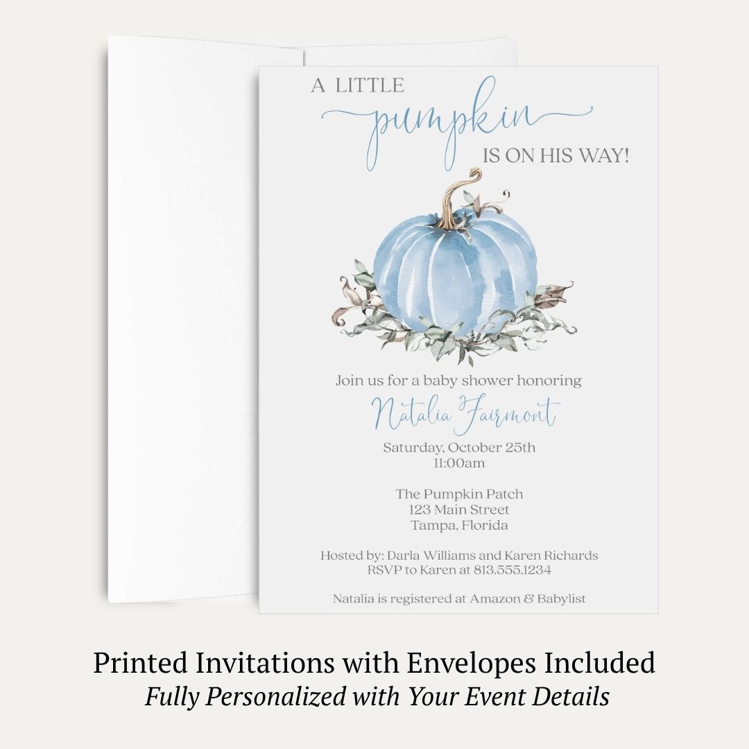 Painted Pumpkin Blue Baby Shower Invitation