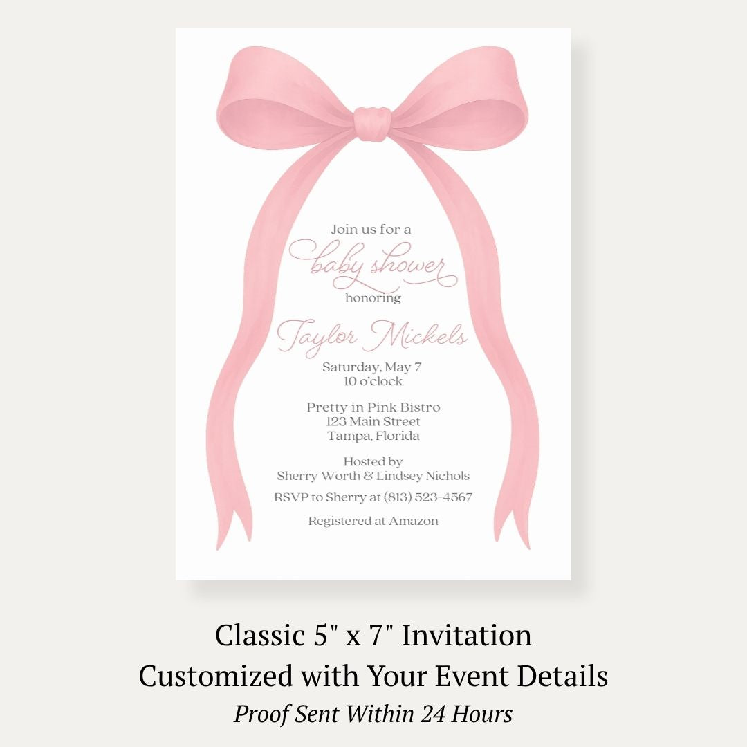 Pink Bow Baby Shower Invitation