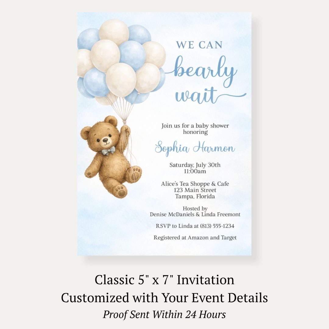 Bearly Wait Blue Baby Shower Invitation