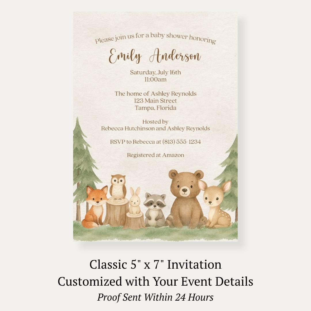 Woodland Animals Baby Shower Invitation