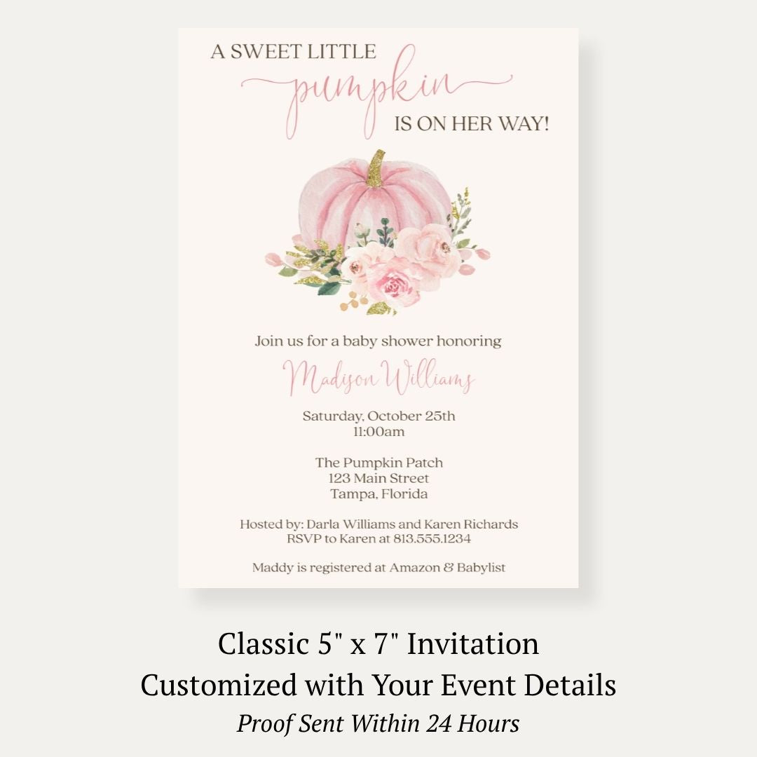 Painted Pumpkin Pink Baby Shower Invitation