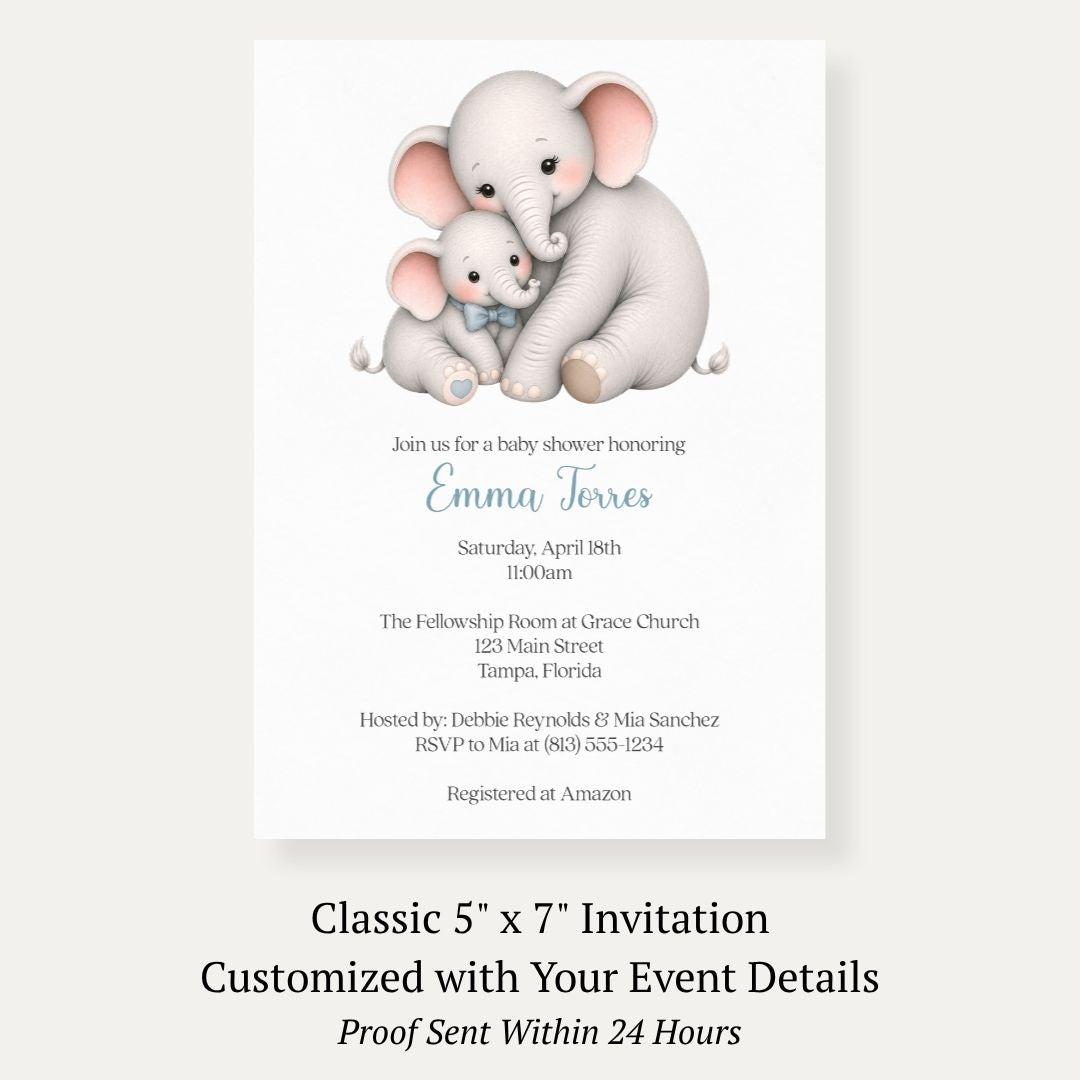 Little Peanut Boy Elephant Baby Shower Invitation