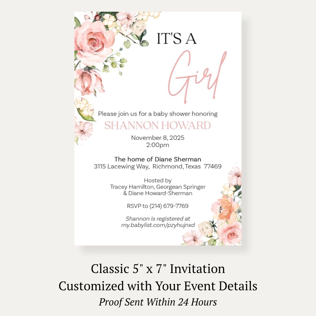 It's a Girl Floral Baby Shower Invitation