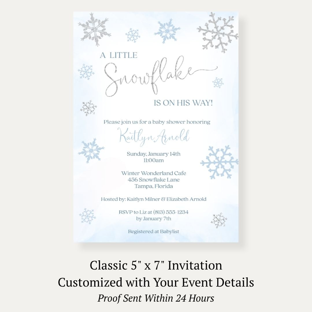 Little Snowflake Blue Baby Shower Invitation