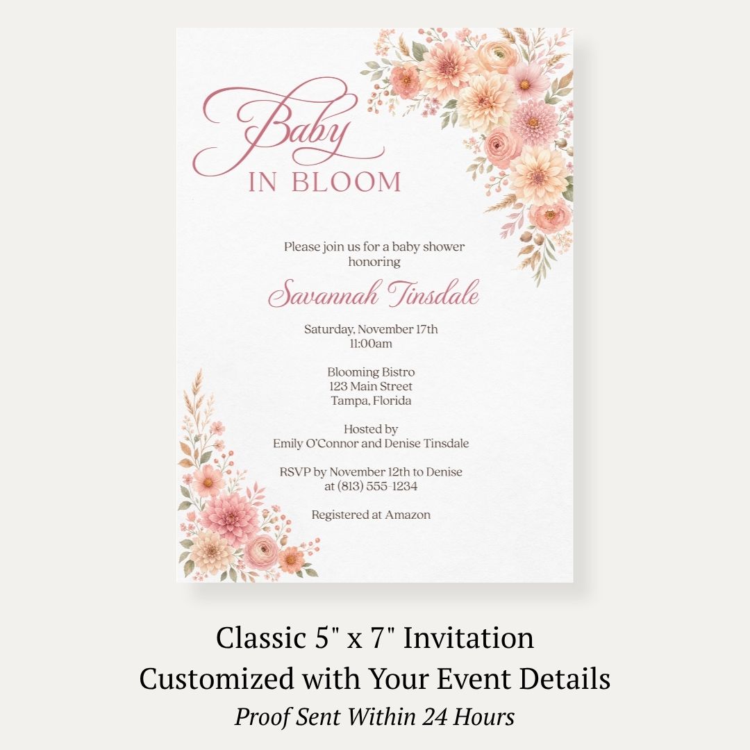 Autumn Baby in Bloom Baby Shower Invitation