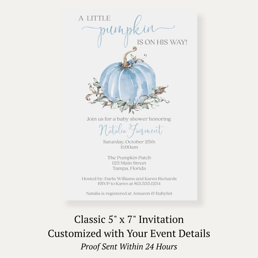 Painted Pumpkin Blue Baby Shower Invitation