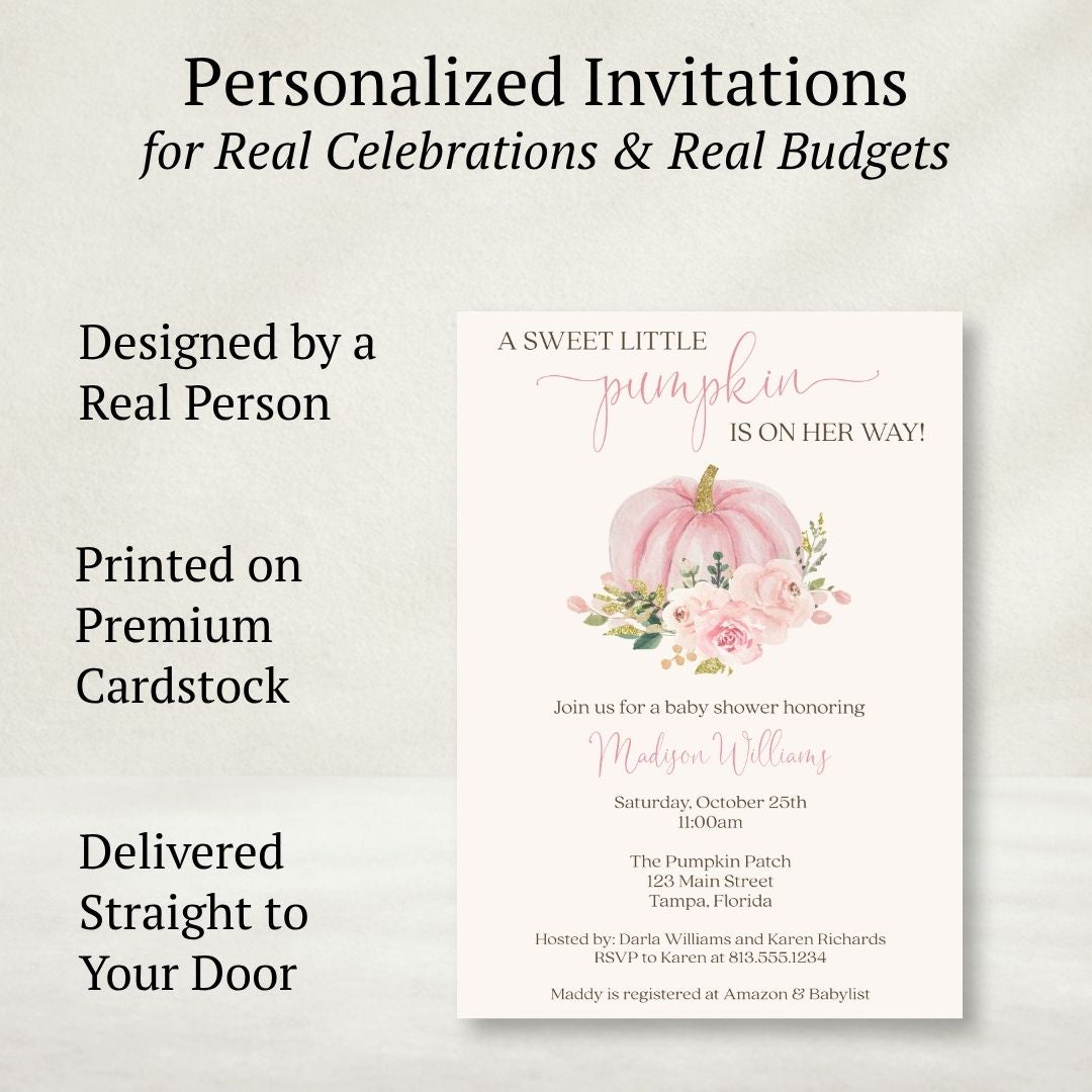Painted Pumpkin Pink Baby Shower Invitation