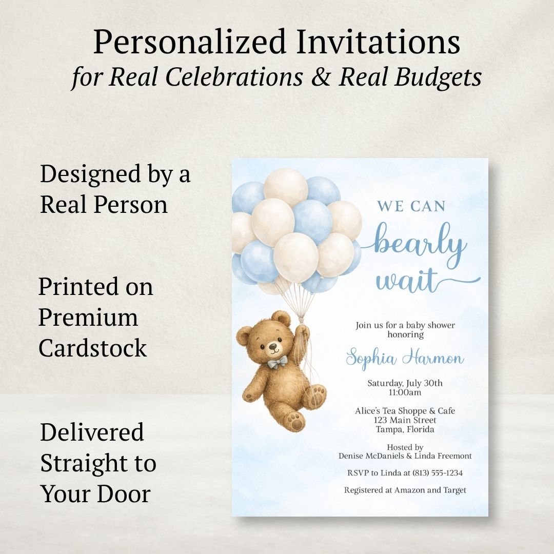 Bearly Wait Blue Baby Shower Invitation