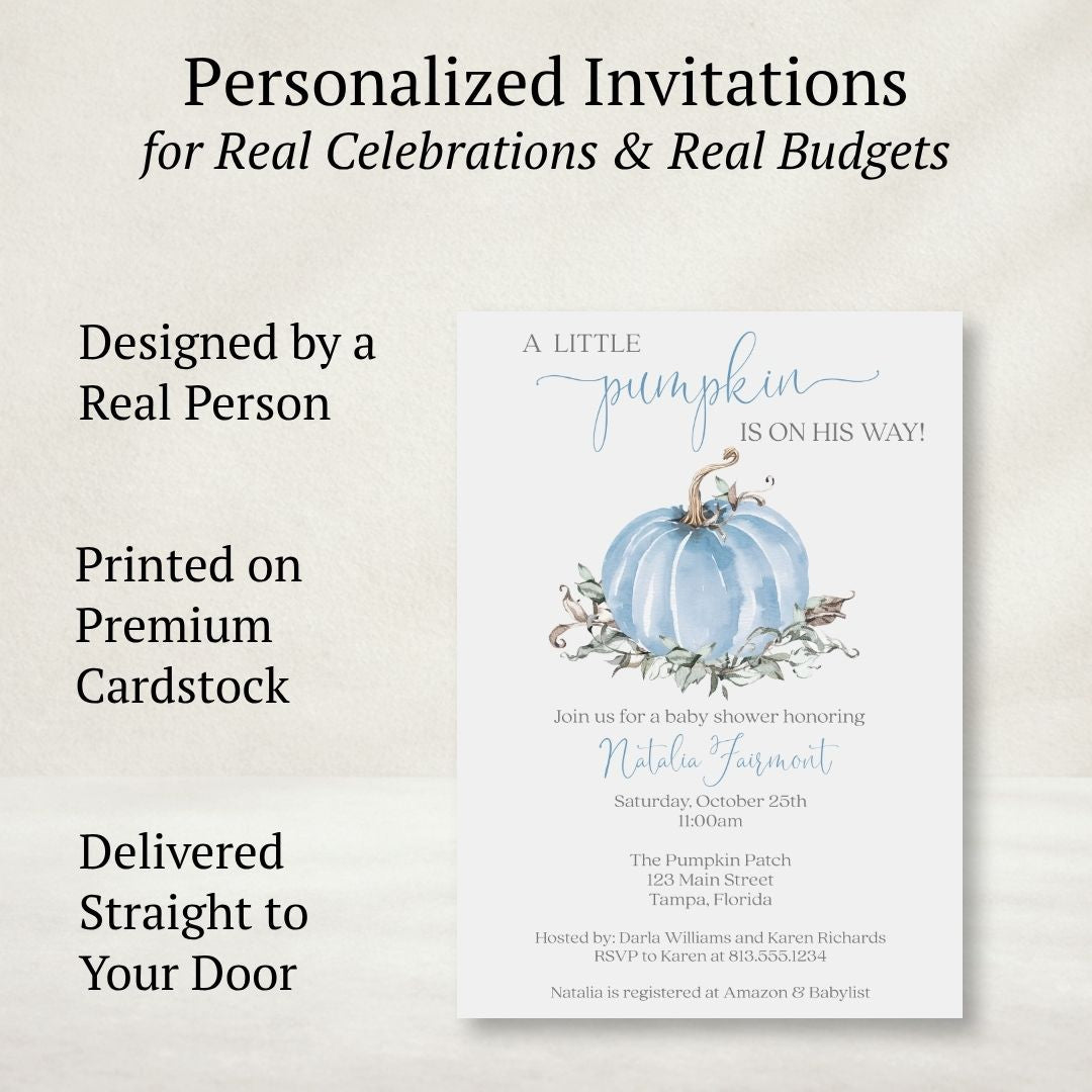 Painted Pumpkin Blue Baby Shower Invitation