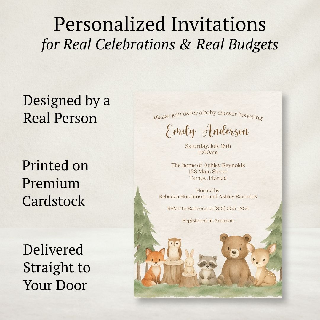Woodland Animals Baby Shower Invitation