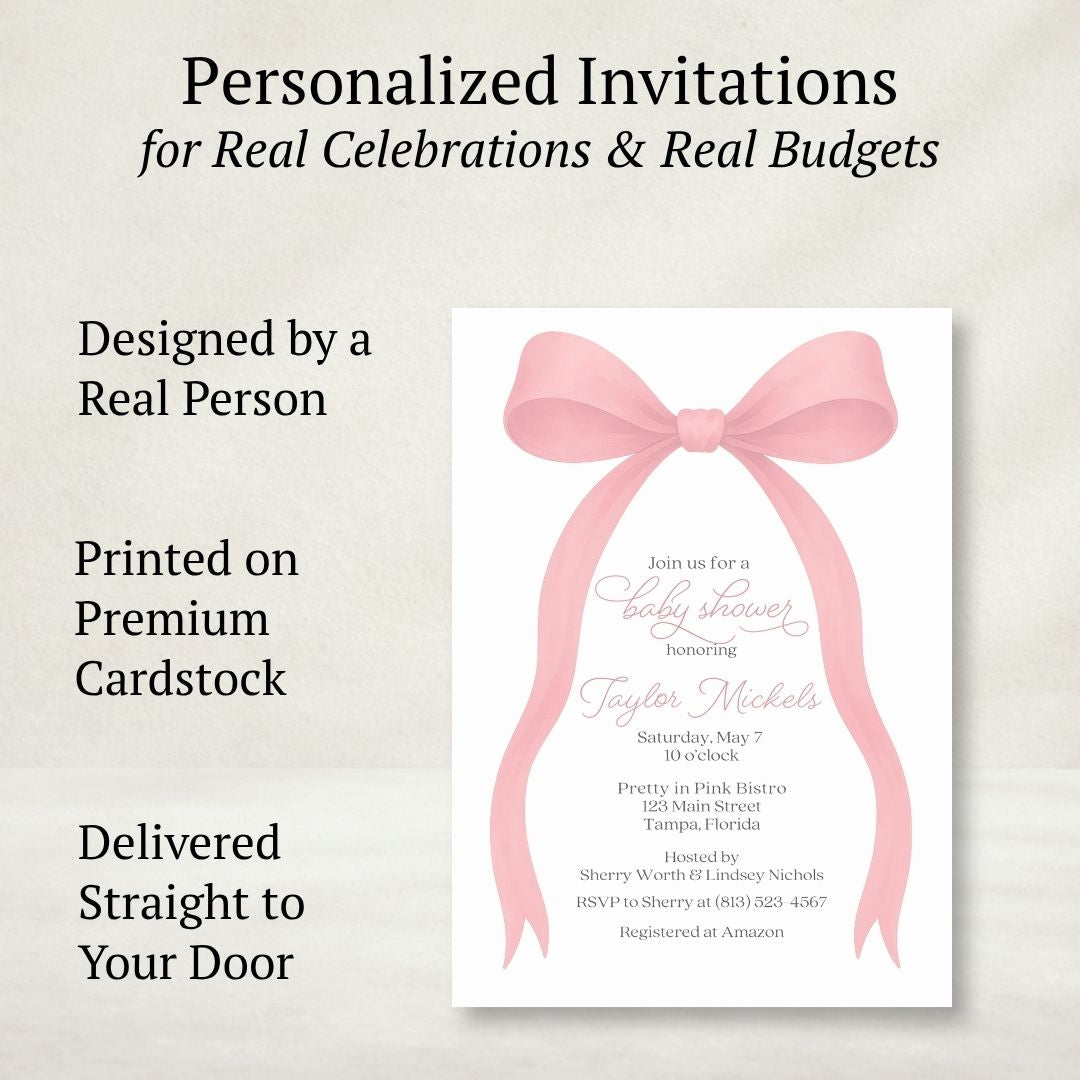 Pink Bow Baby Shower Invitation