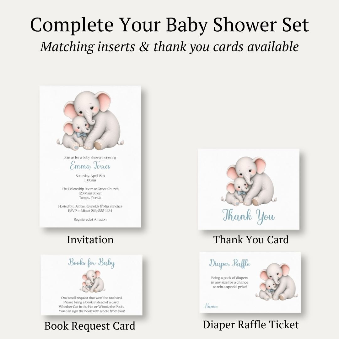 Little Peanut Boy Elephant Baby Shower Invitation