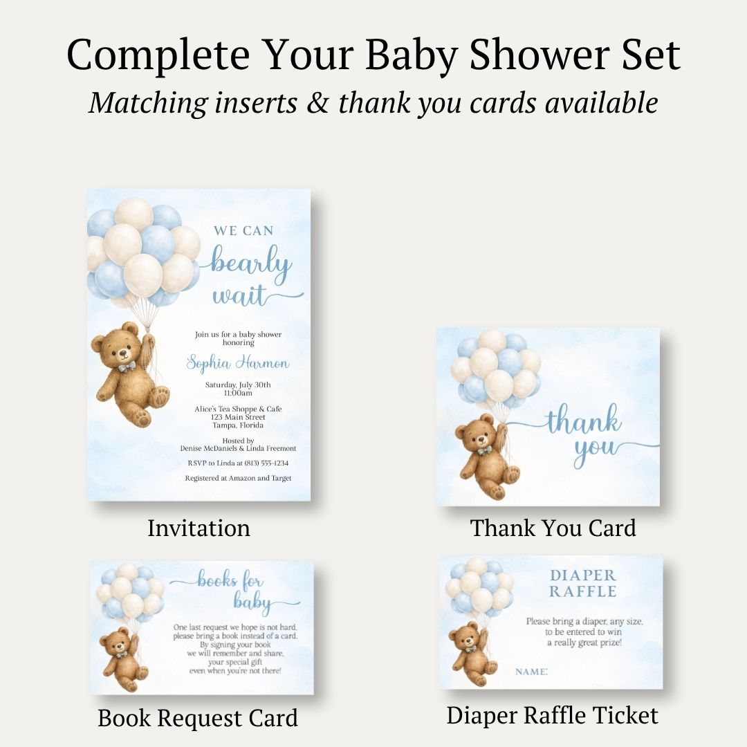 Bearly Wait Blue Baby Shower Invitation