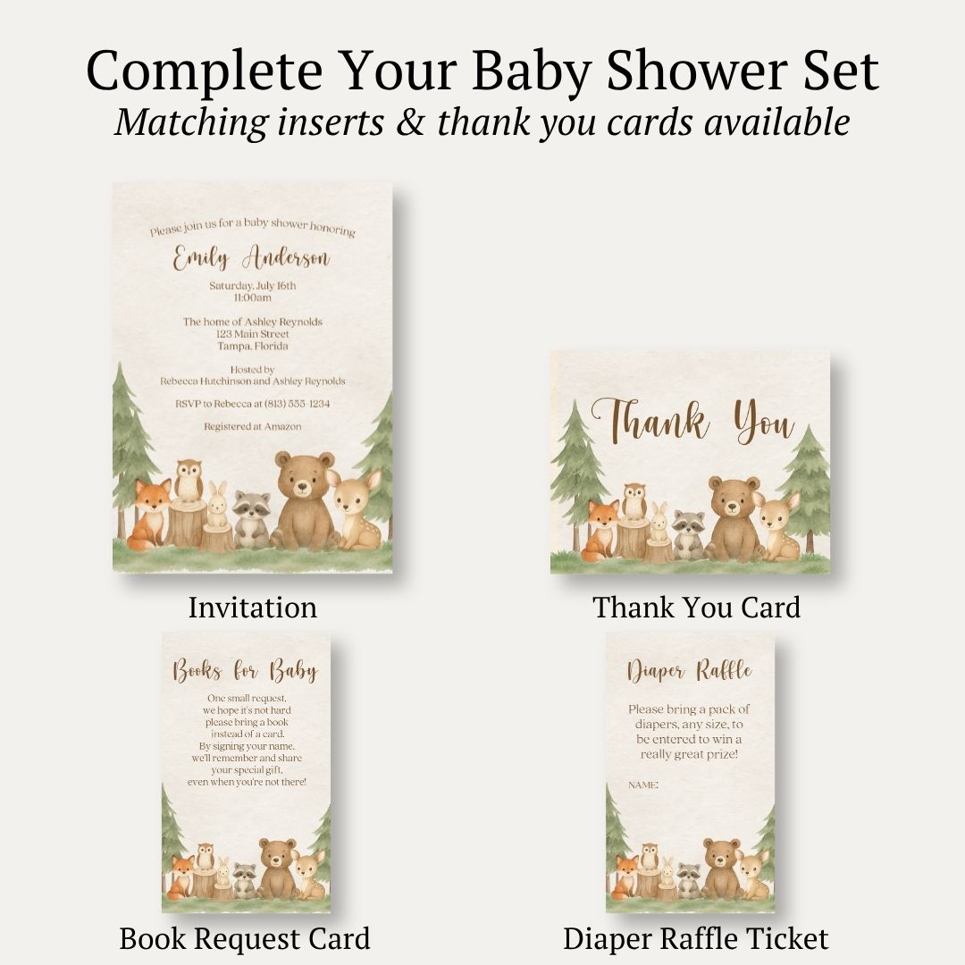 Woodland Animals Baby Shower Invitation