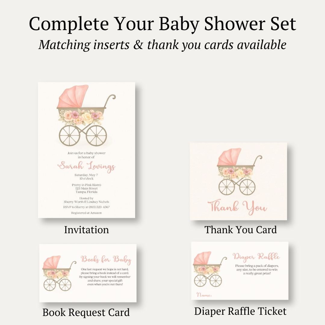 Pink Vintage Carriage Baby Shower Invitation