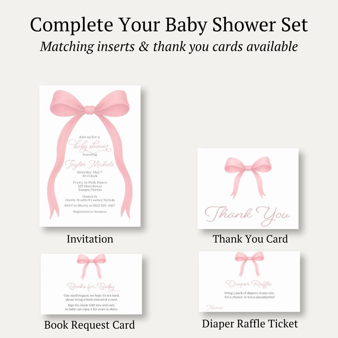 Pink Bow Baby Shower Invitation