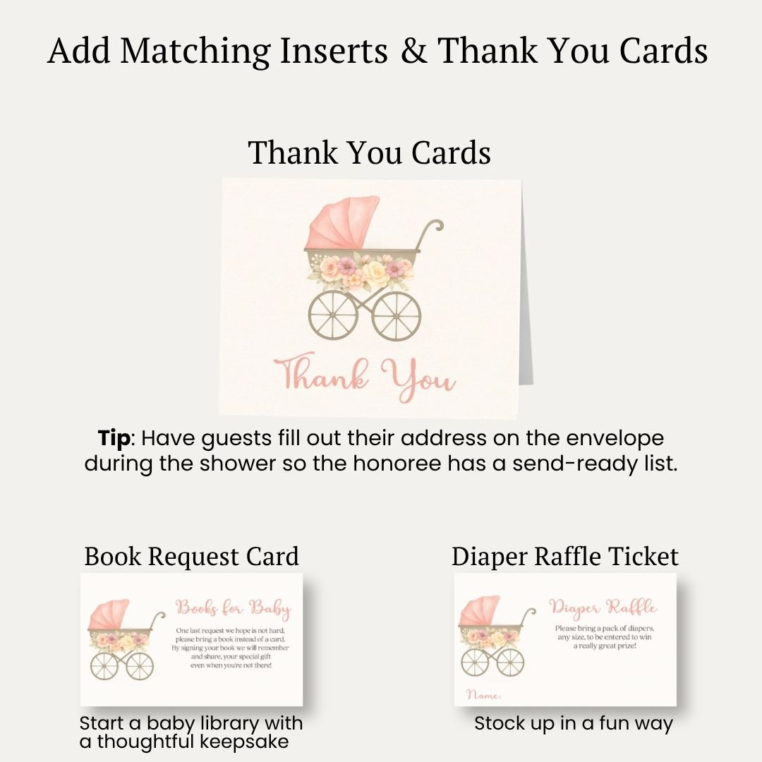 Pink Vintage Carriage Baby Shower Invitation