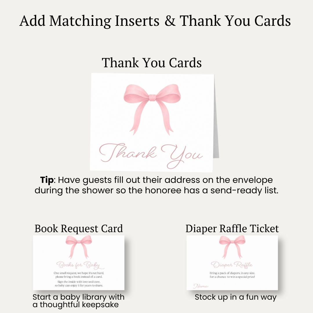Pink Bow Baby Shower Invitation