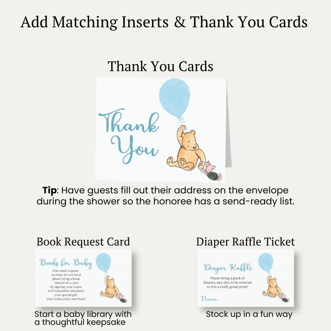 Winnie the Pooh Blue Balloon Baby Shower Invitation