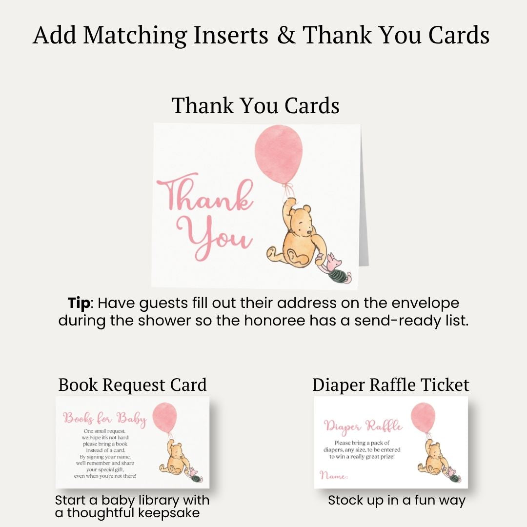 Winnie the Pooh Pink Balloon Baby Shower Invitation