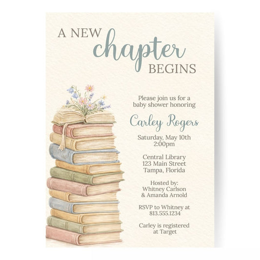 A New Chapter Is About To Begin Baby Shower Invitations