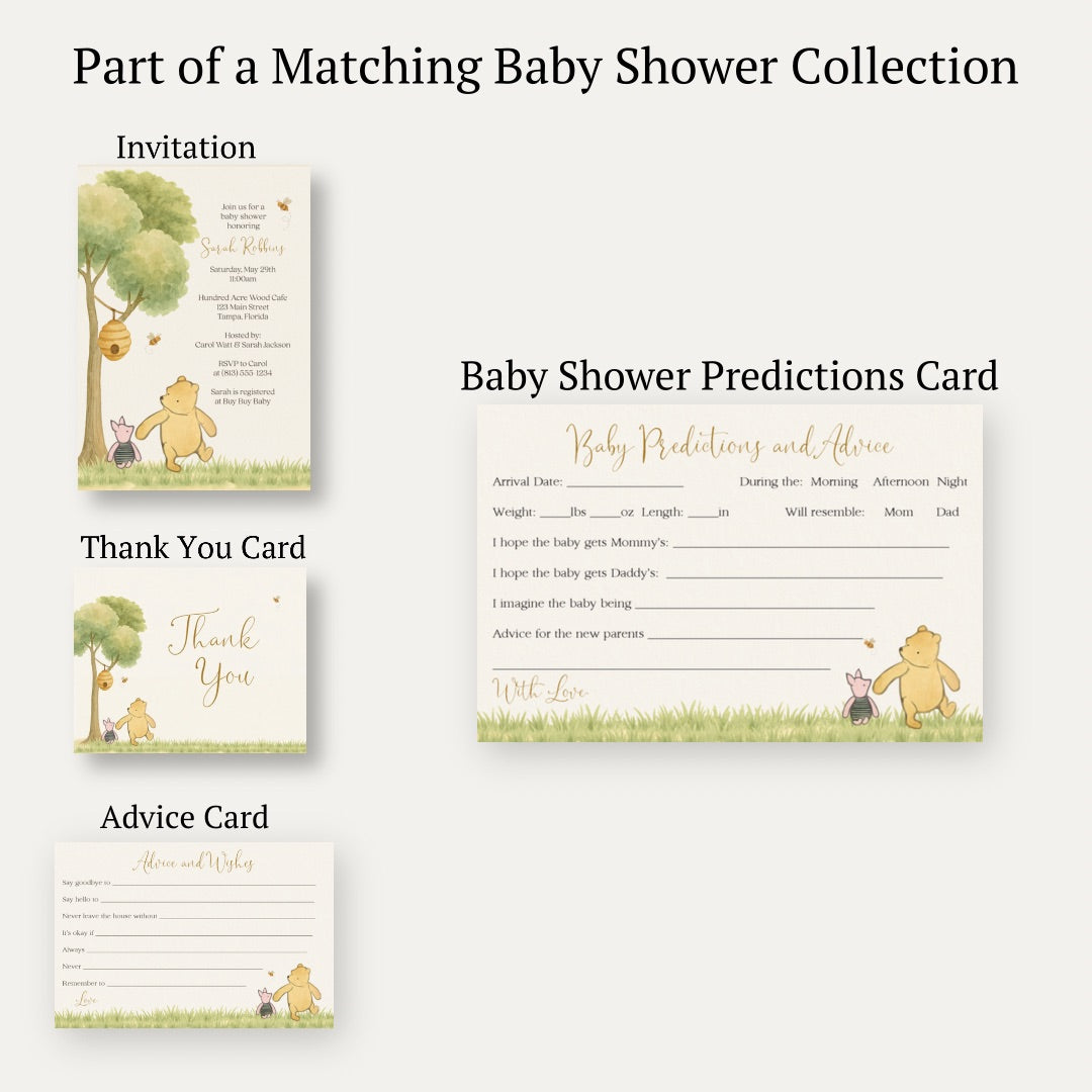 Winnie the Pooh Classic Baby Shower Predictions and Advice Card