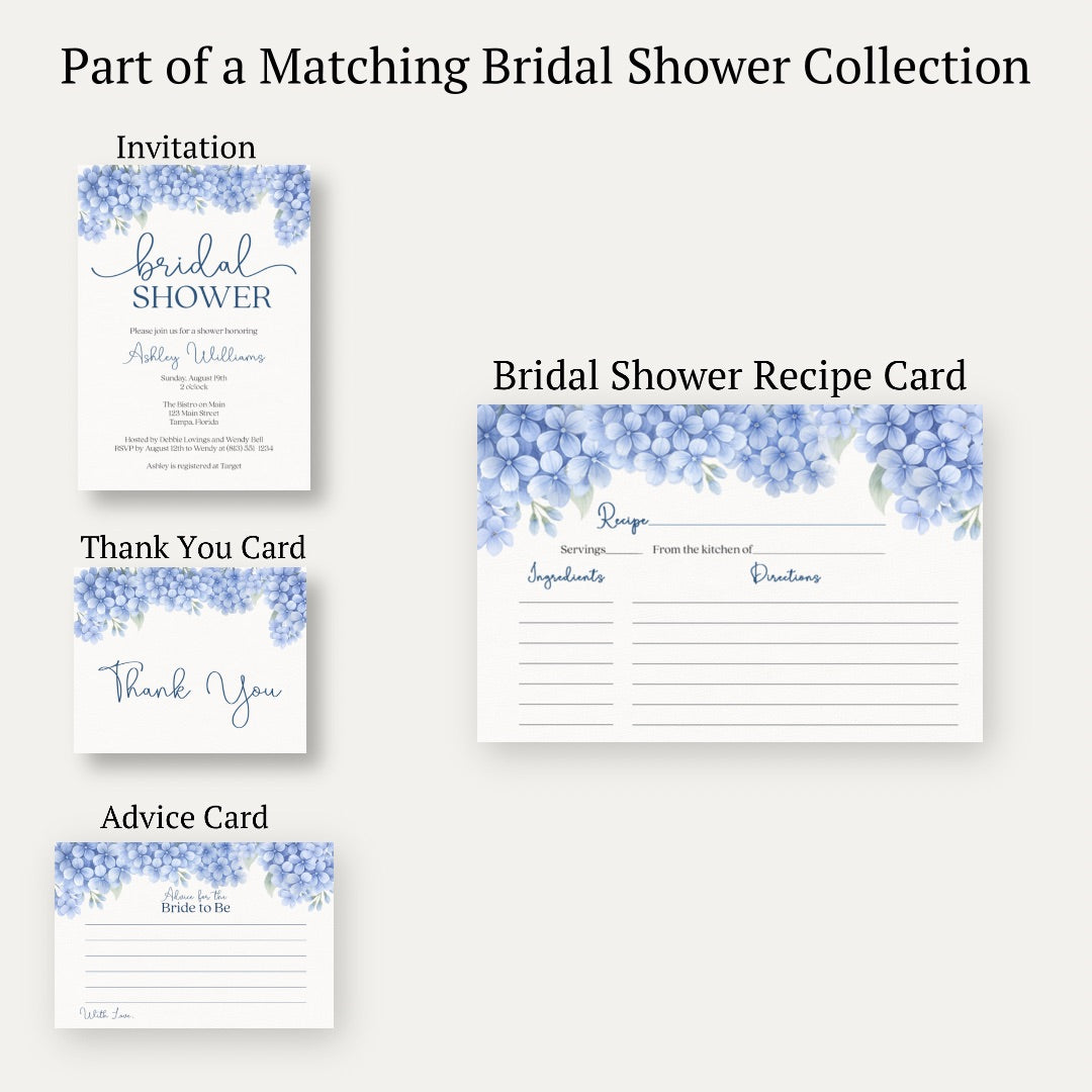 Hydrangea Blue Recipe Card