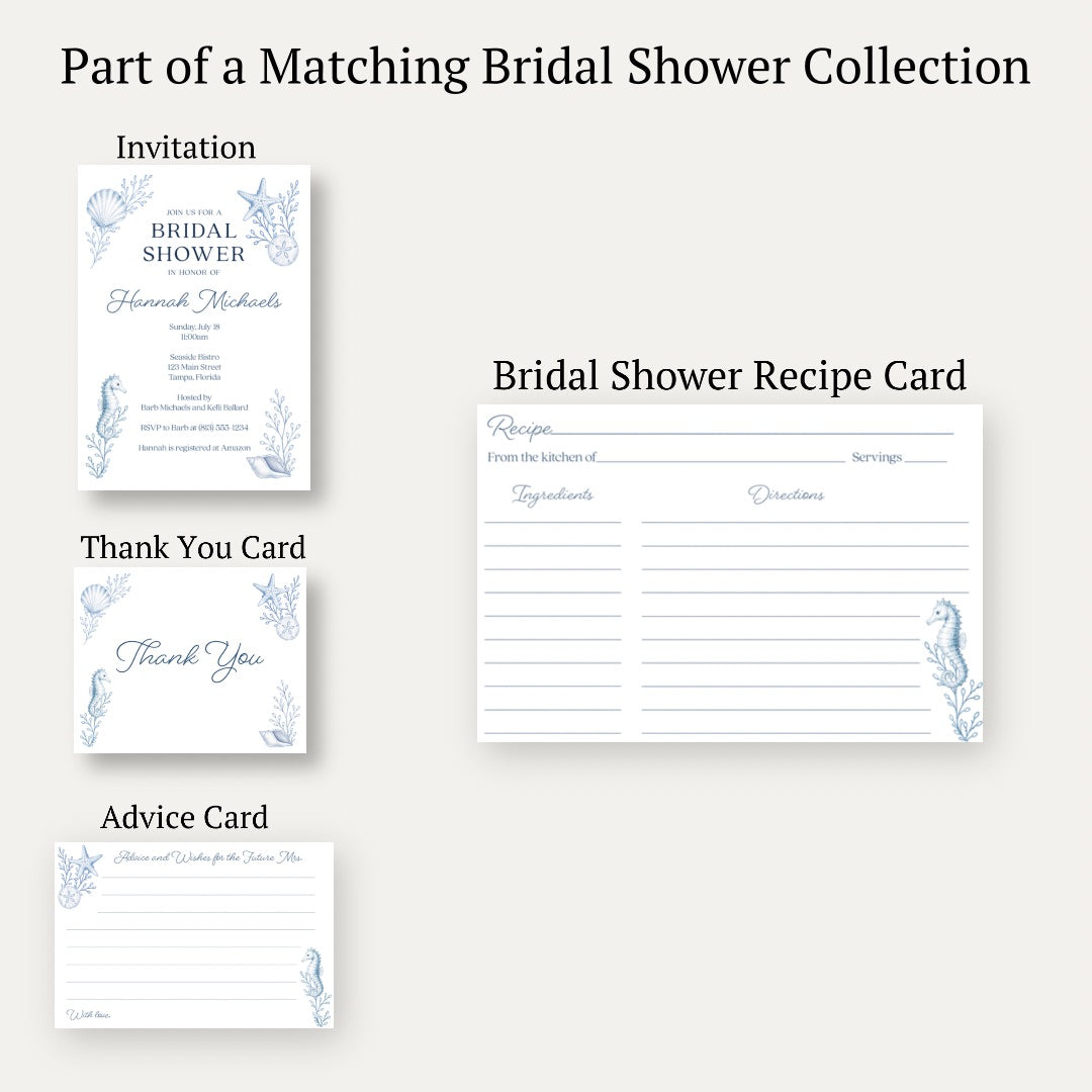 Coastal Bridal Shower Recipe Card