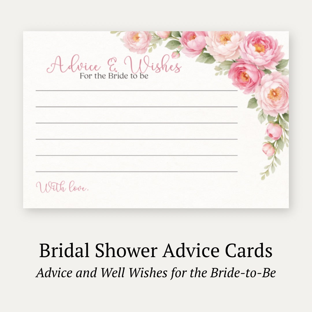 Peonies In Bloom Bridal Shower Advice Cards