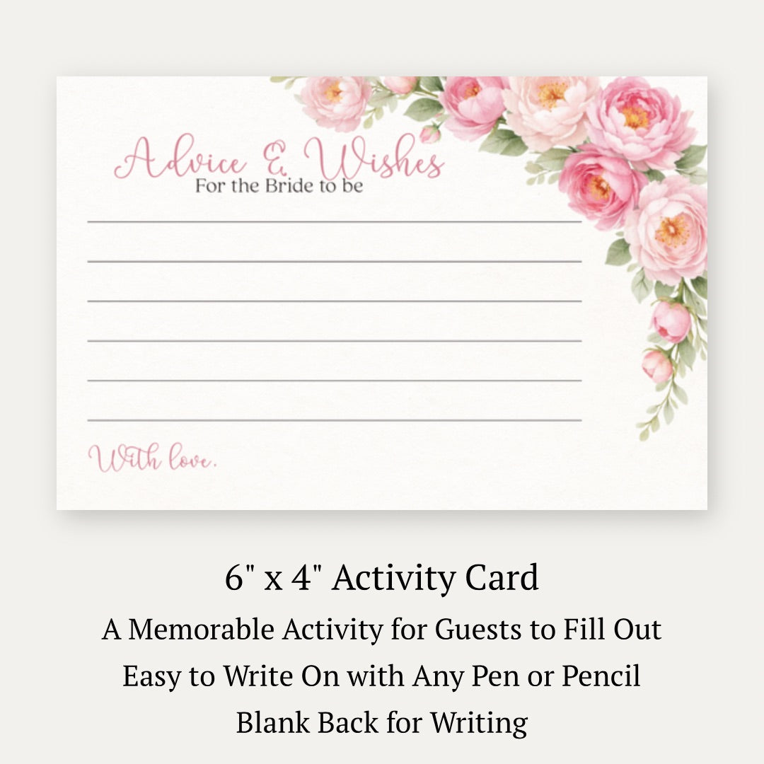 Peonies In Bloom Bridal Shower Advice Cards