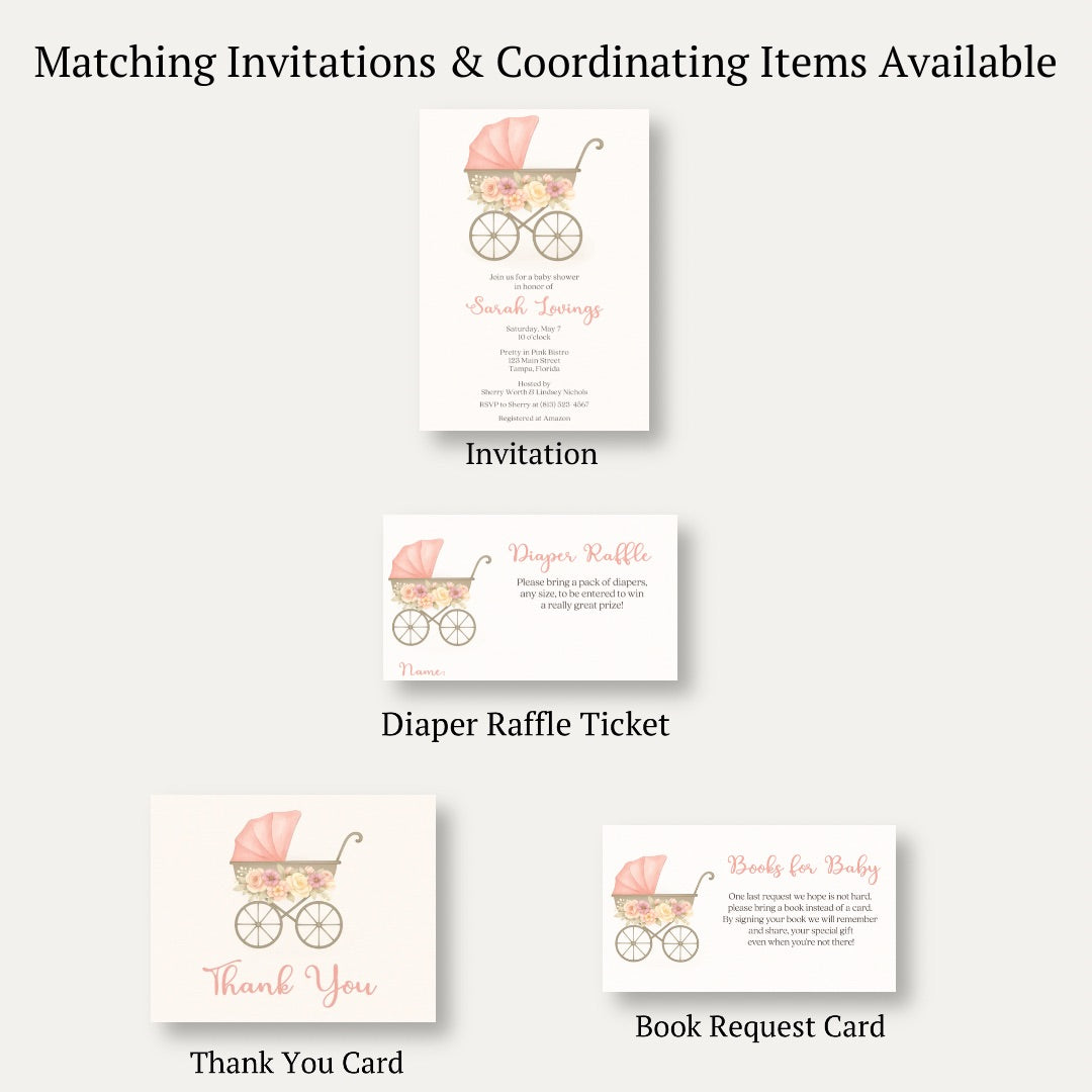 Pink Vintage Carriage Diaper Raffle Ticket