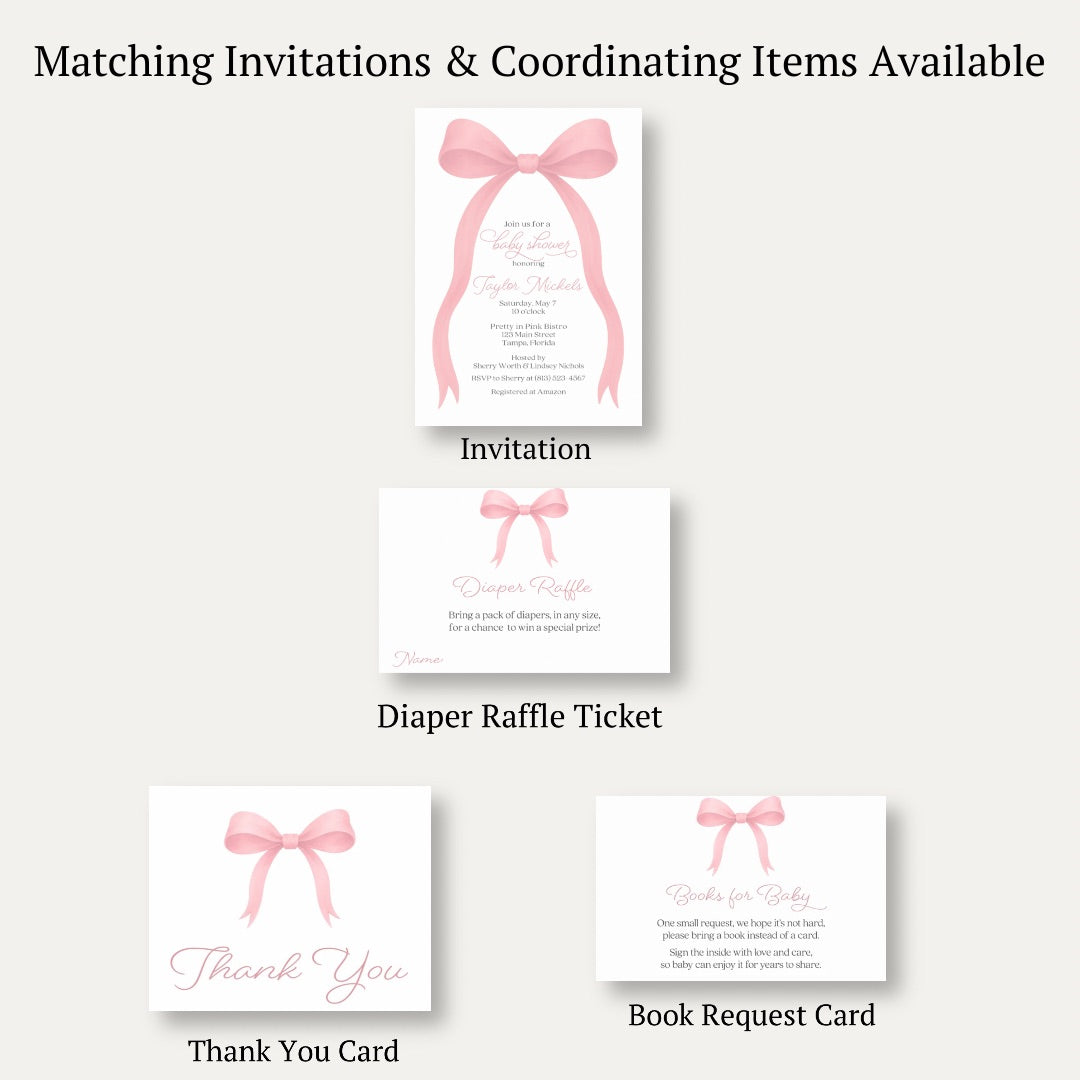 Pink Bow Baby Diaper Raffle Ticket