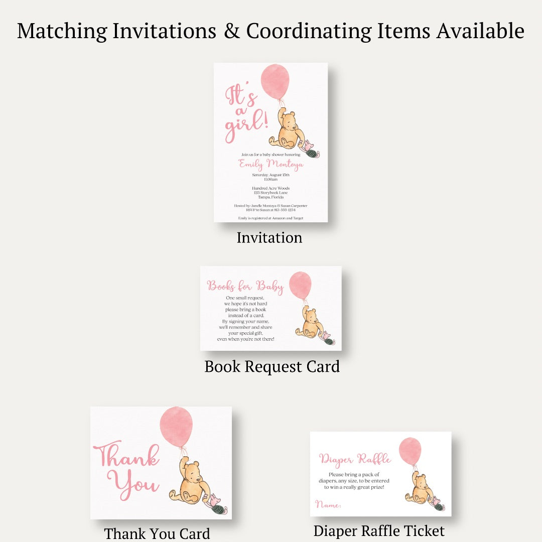 Winnie The Pooh Pink Balloon Bring a Book Card