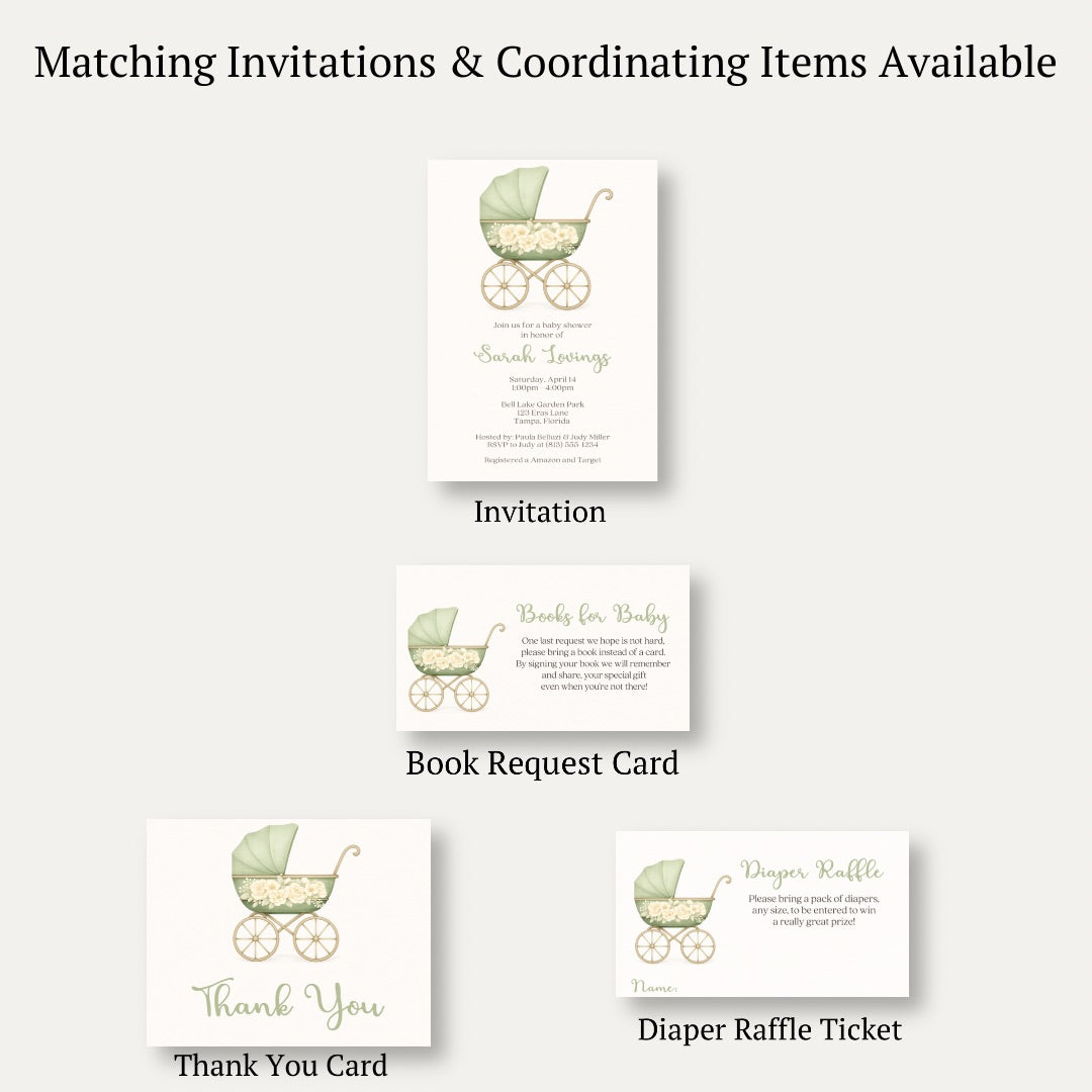 Vintage Sage & Ivory Carriage Bring A Book Card