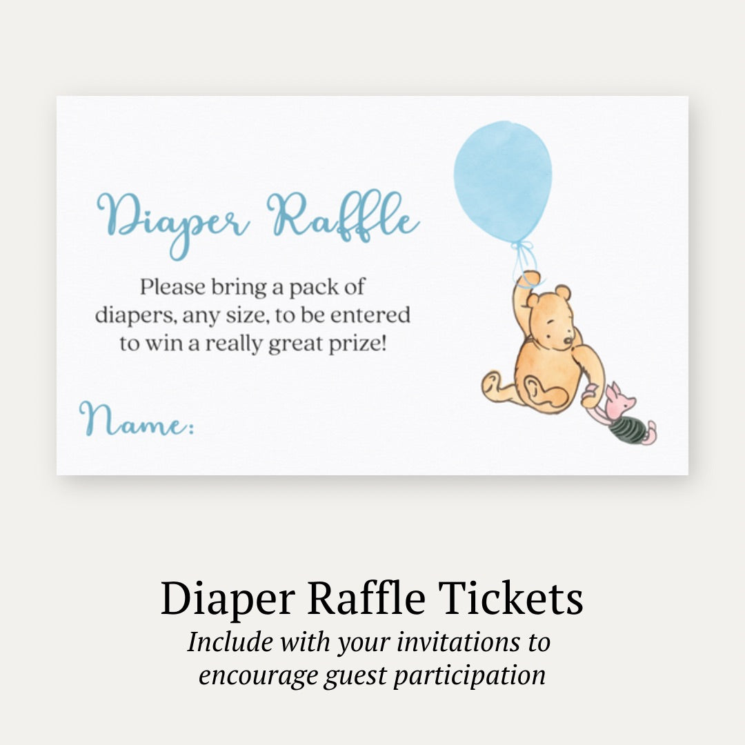 Winnie the Pooh Blue Balloon Diaper Raffle Ticket