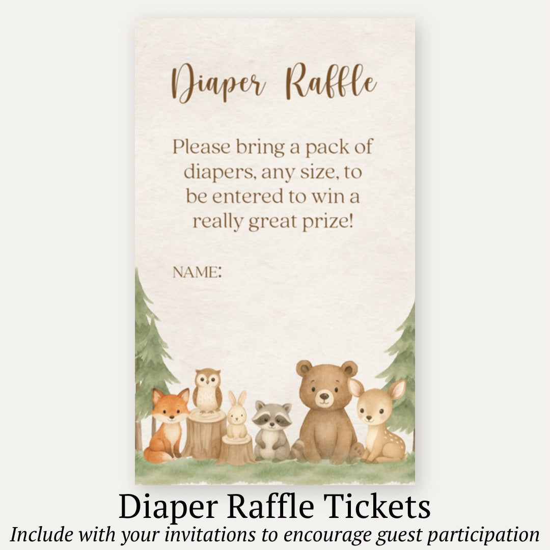 Woodland Animals Diaper Raffle Ticket
