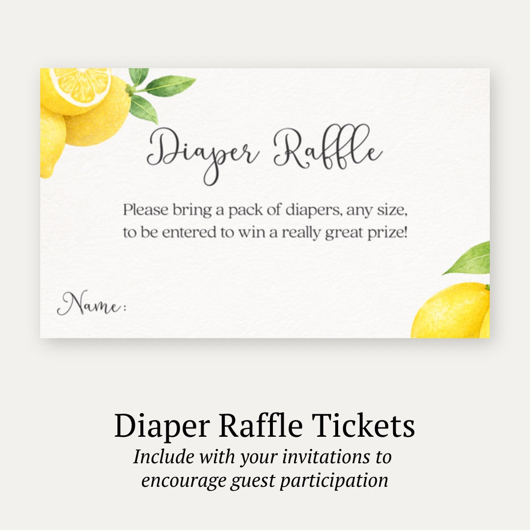 Lemon Baby Shower Diaper Raffle Ticket