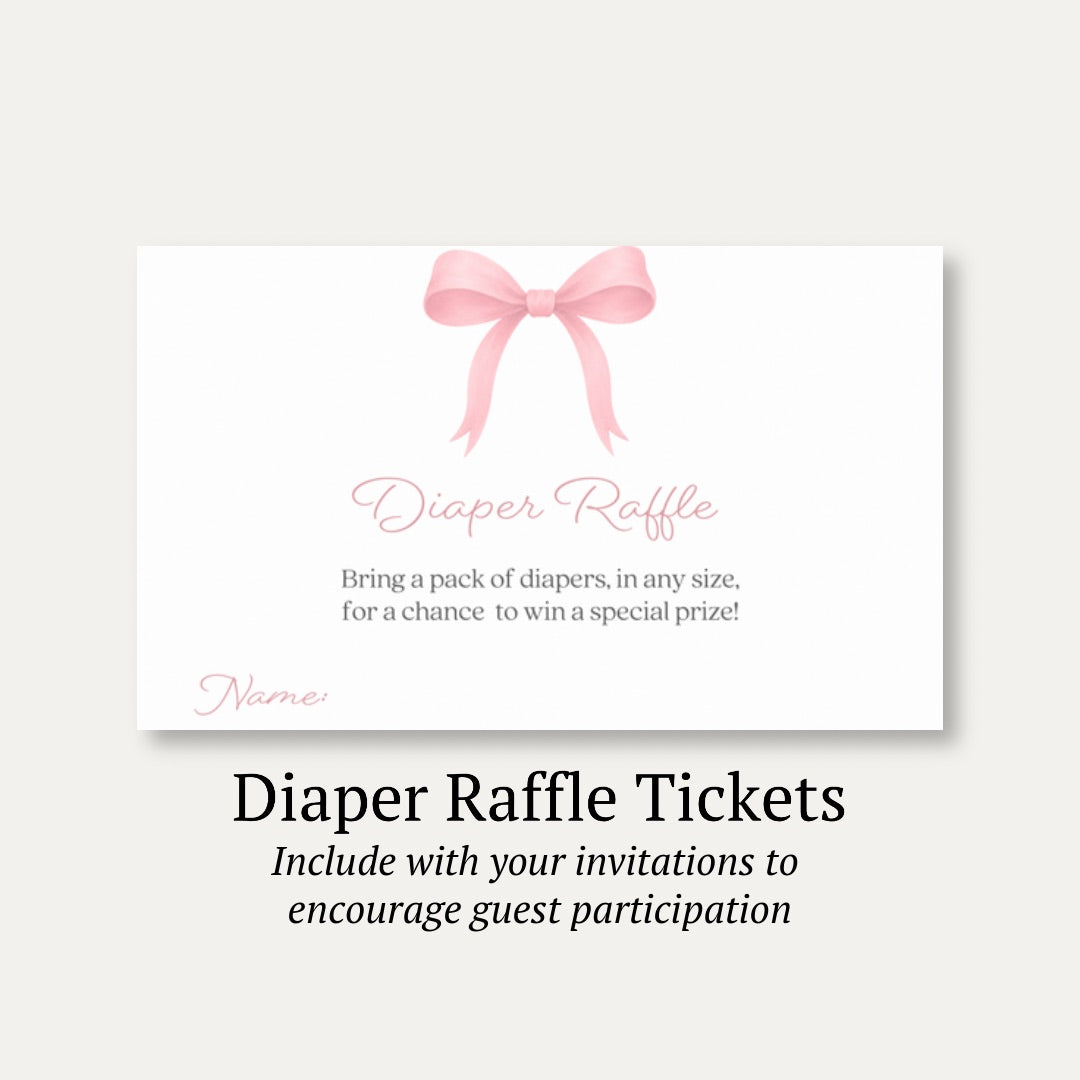 Pink Bow Baby Diaper Raffle Ticket