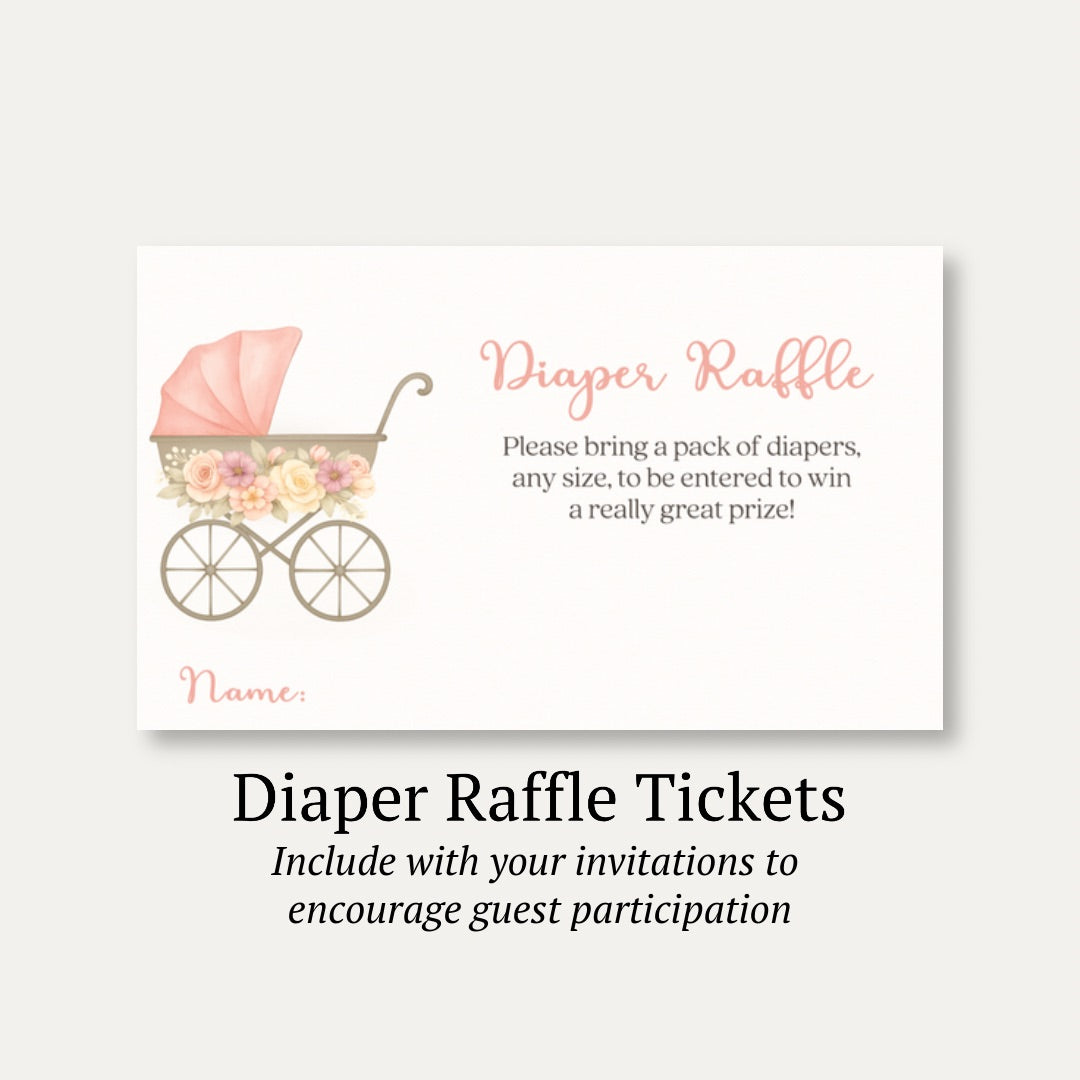 Pink Vintage Carriage Diaper Raffle Ticket