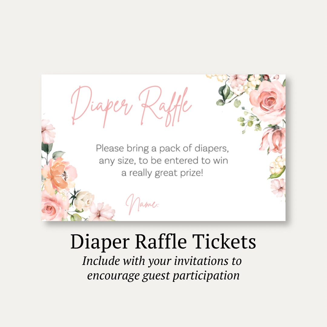 It's A Girl Floral Diaper Raffle Ticket