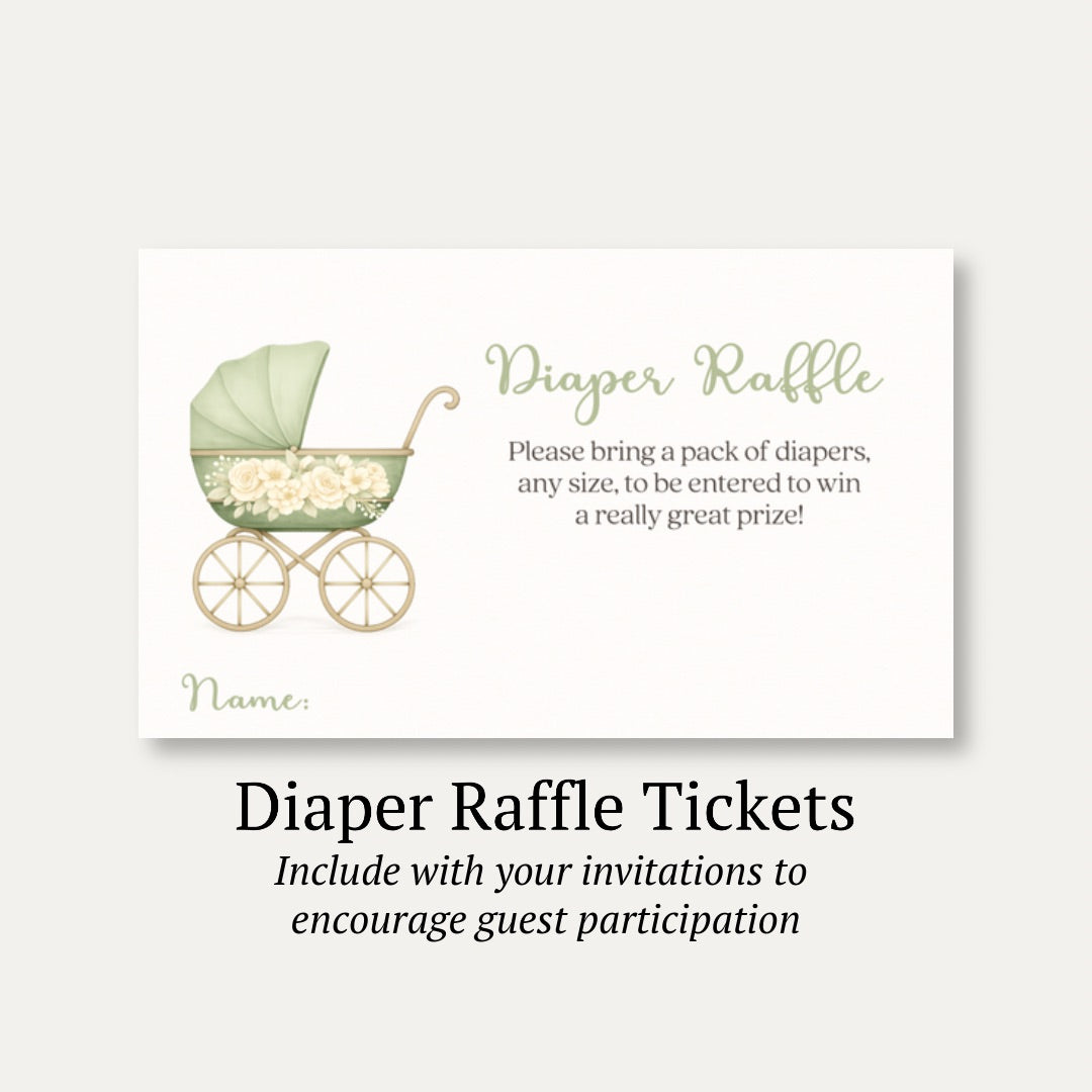 Vintage Sage & Ivory Carriage Diaper Raffle Ticket