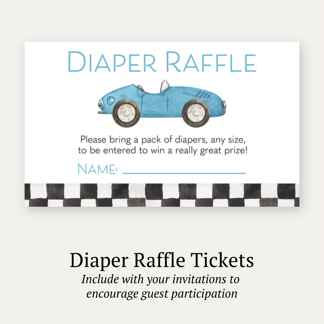 Race Car Baby Diaper Raffle Ticket