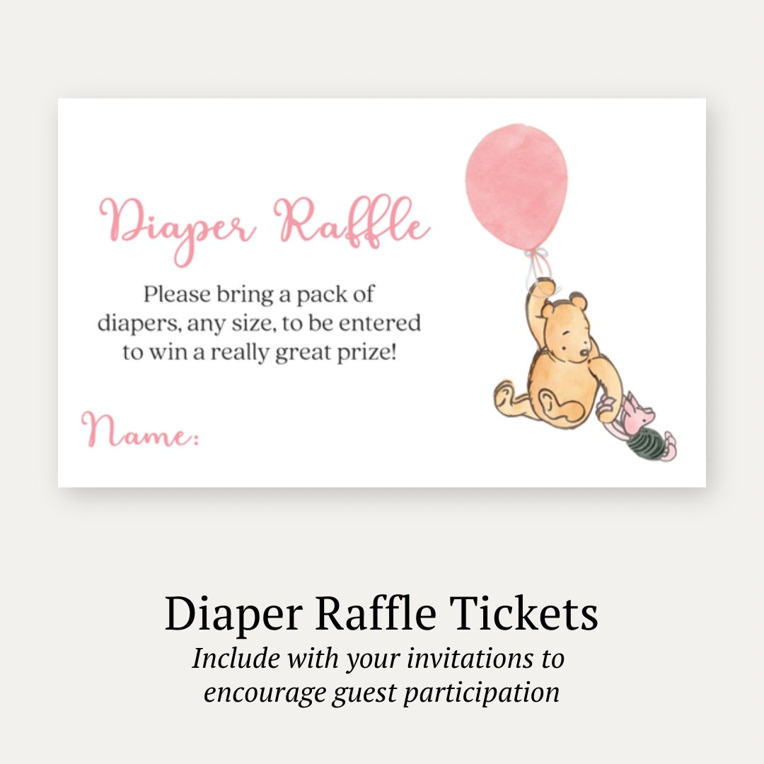 Winnie The Pooh Pink Balloon Diaper Raffle Ticket